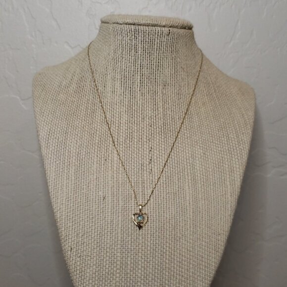 10K Yellow Gold Opal Diamond Pendant Chain is 14K Yellow Gold 16" - Picture 8 of 9
